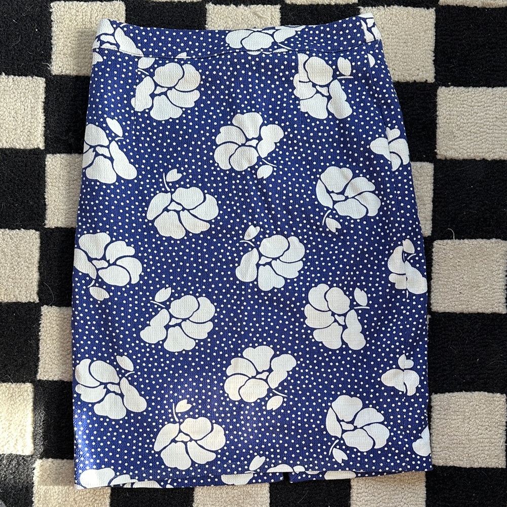 Boden Blue and White Floral Pencil Skirt | 8R
